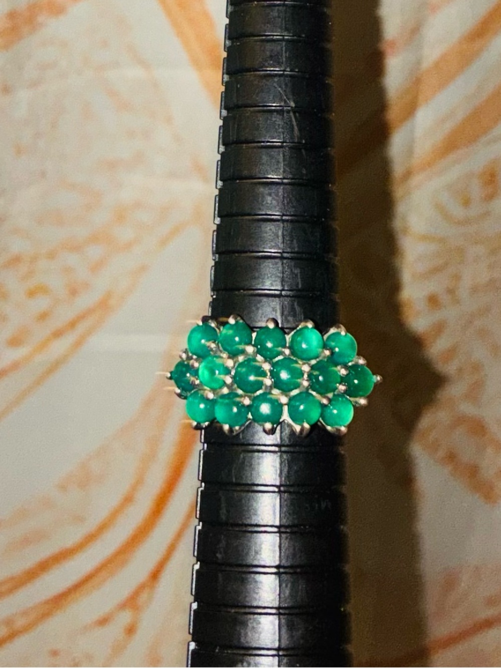 Emerald Green Cluster Cabochon Ring Set in Sterling Silver - Women Jewelry - Picture 5 of 10